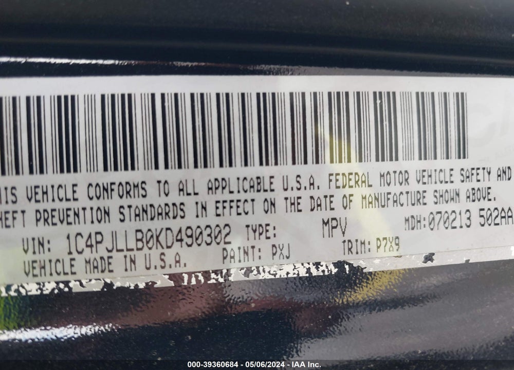 2019 JEEP CHEROKEE ALTITUDE FWD VIN: 1C4PJLLB0KD490302