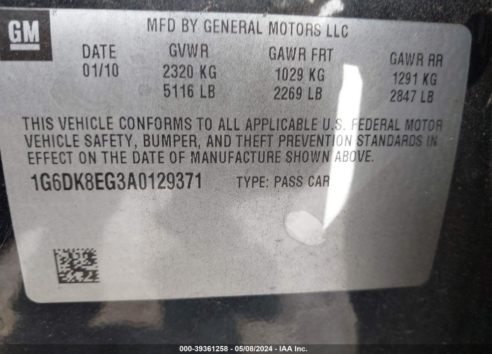 2010 CADILLAC CTS PERFORMANCE COLLECTION VIN: 1G6DK8EG3A0129371