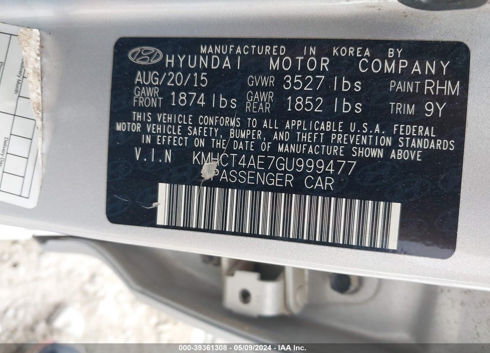 2016 HYUNDAI ACCENT SE VIN: KMHCT4AE7GU999477