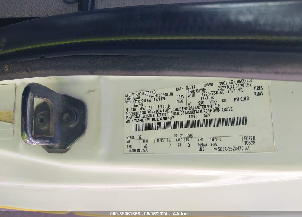 2014 FORD E-150 XL VIN: 1FMNE1BL9EDA59497