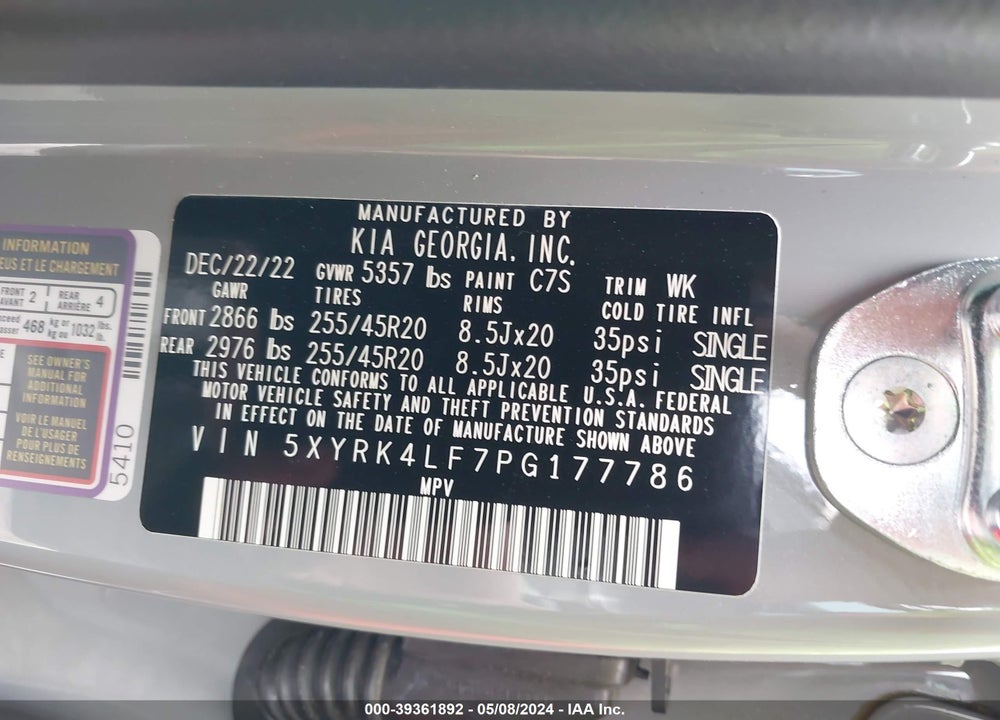 2023 KIA SORENTO SX VIN: 5XYRK4LF7PG177786