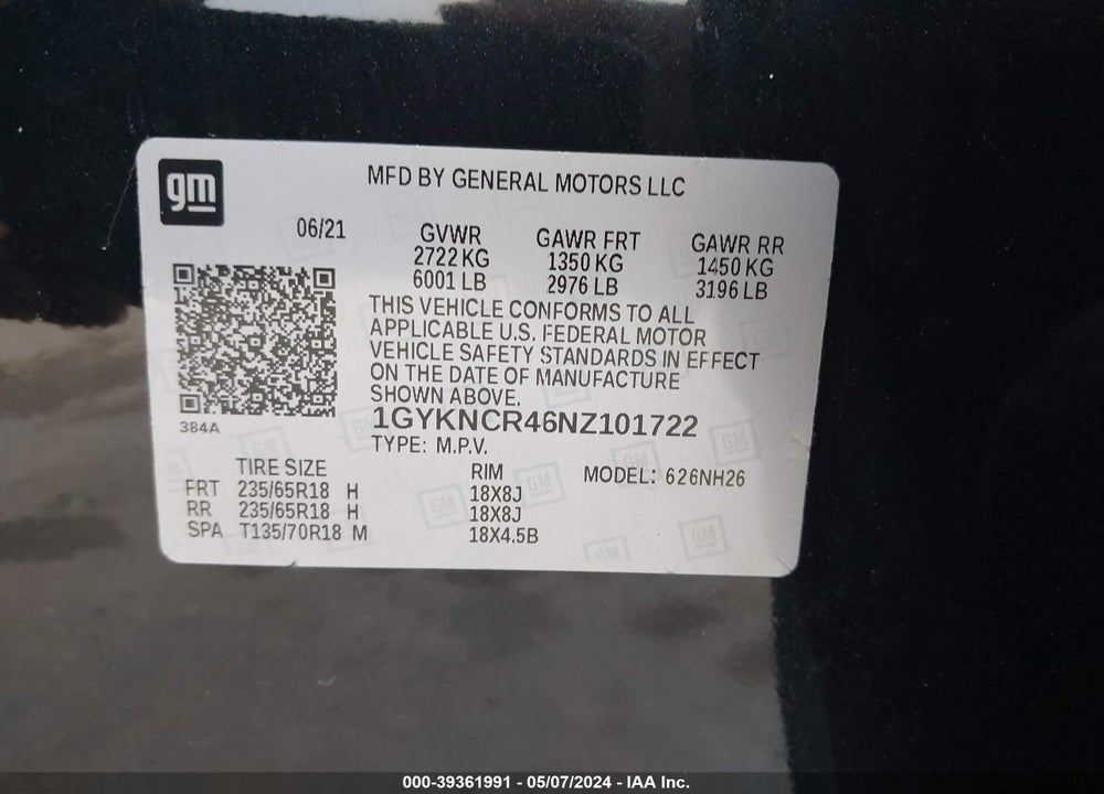 2022 CADILLAC XT5 FWD PREMIUM LUXURY VIN: 1GYKNCR46NZ101722
