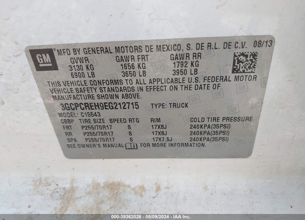 2014 CHEVROLET SILVERADO 1500 1LT VIN: 3GCPCREH9EG212715