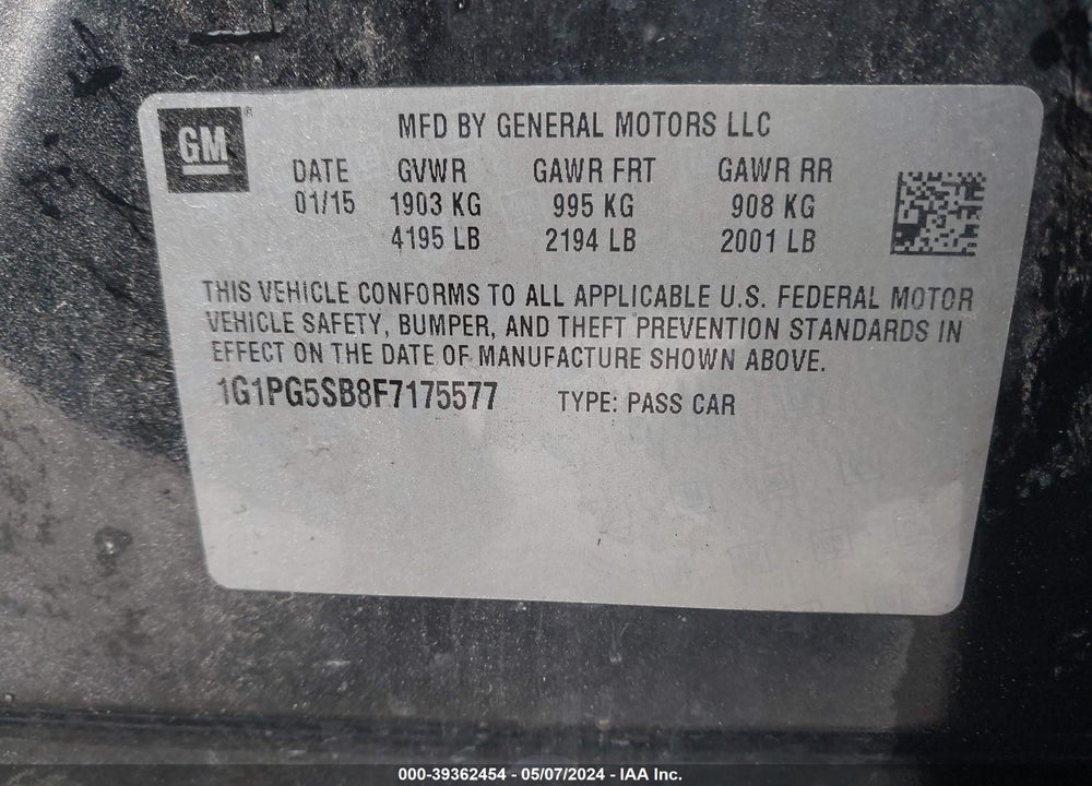 2015 CHEVROLET CRUZE LTZ VIN: 1G1PG5SB8F7175577