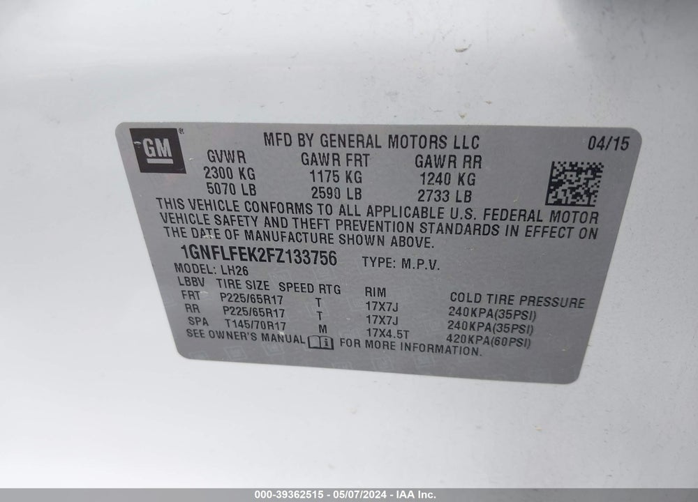 2015 CHEVROLET EQUINOX 1LT VIN: 1GNFLFEK2FZ133756