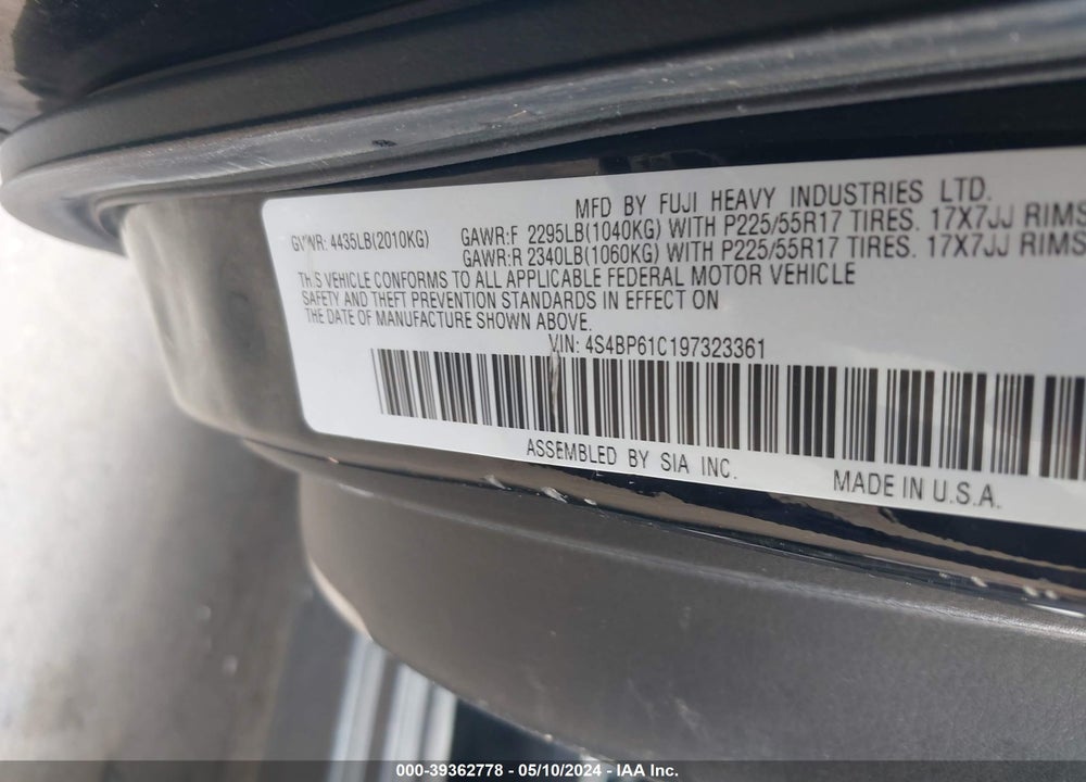 2009 SUBARU OUTBACK VIN: 4S4BP61C197323361