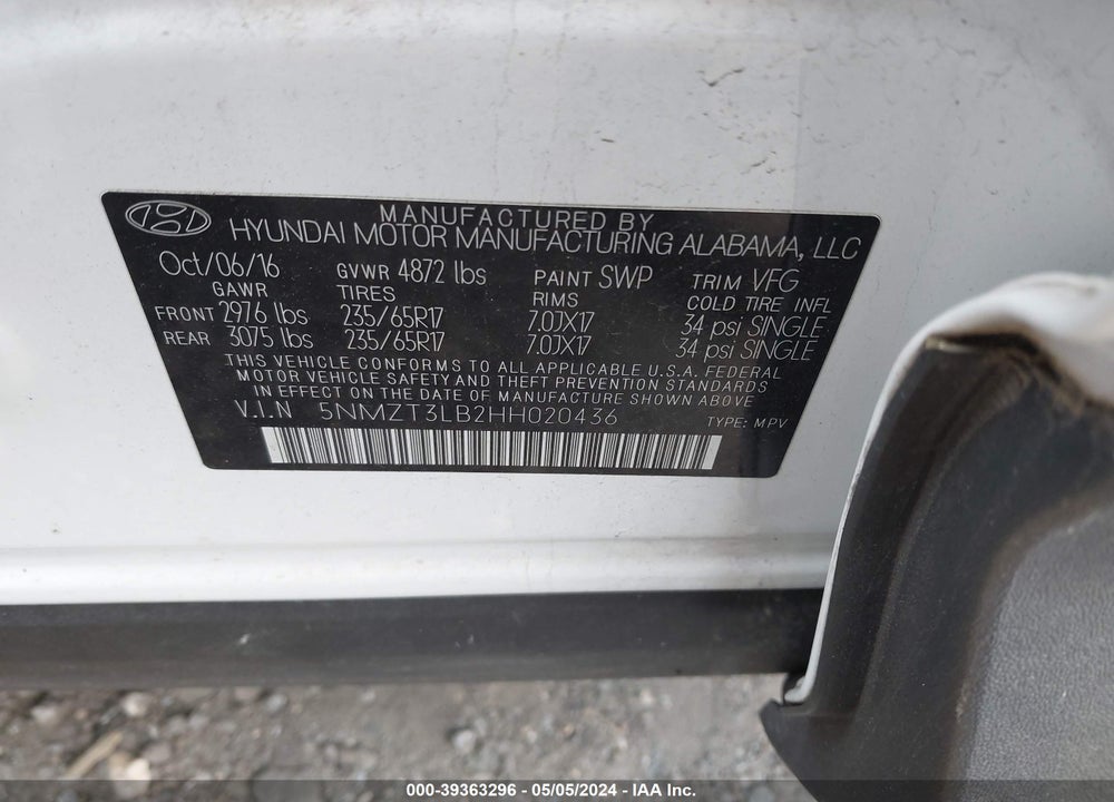 2017 HYUNDAI SANTA FE SPORT 2.4L VIN: 5NMZT3LB2HH020436