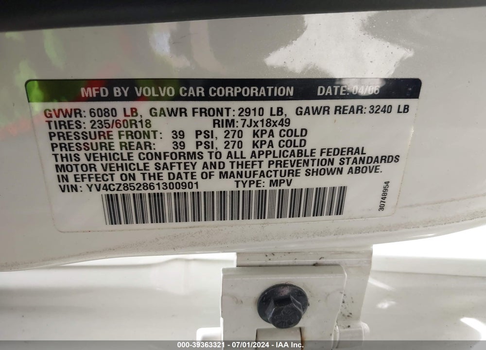 2006 VOLVO XC90 V8/ OCEAN RACE EDITION VIN: YV4CZ852861300901