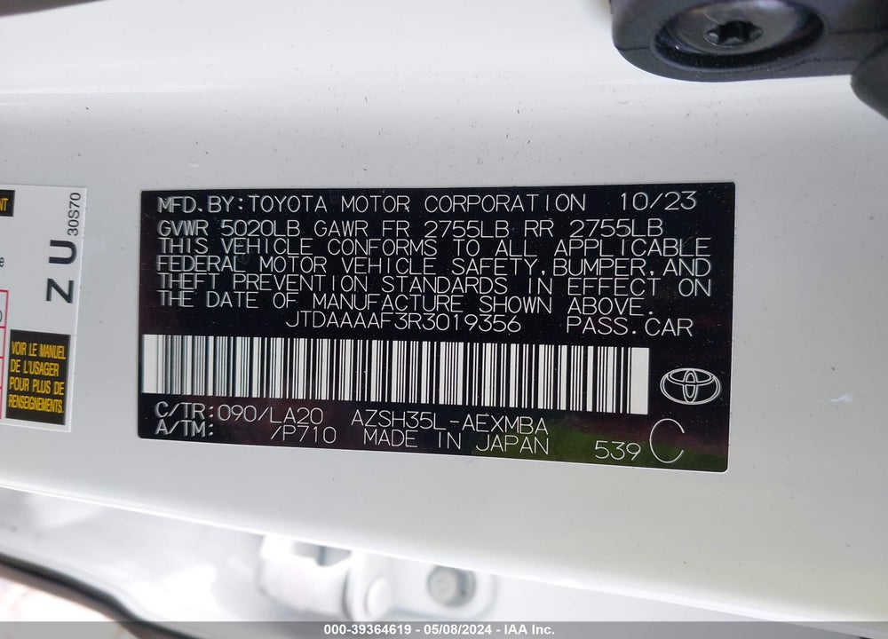 2024 TOYOTA CROWN LIMITED VIN: JTDAAAAF3R3019356