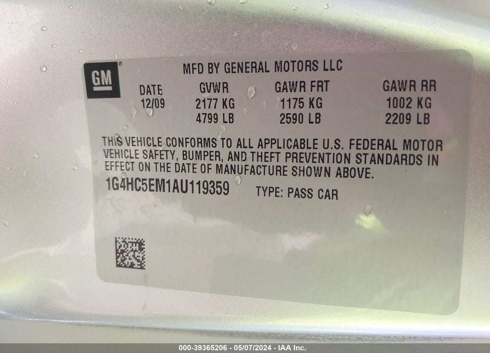 2010 BUICK LUCERNE CXL VIN: 1G4HC5EM1AU119359