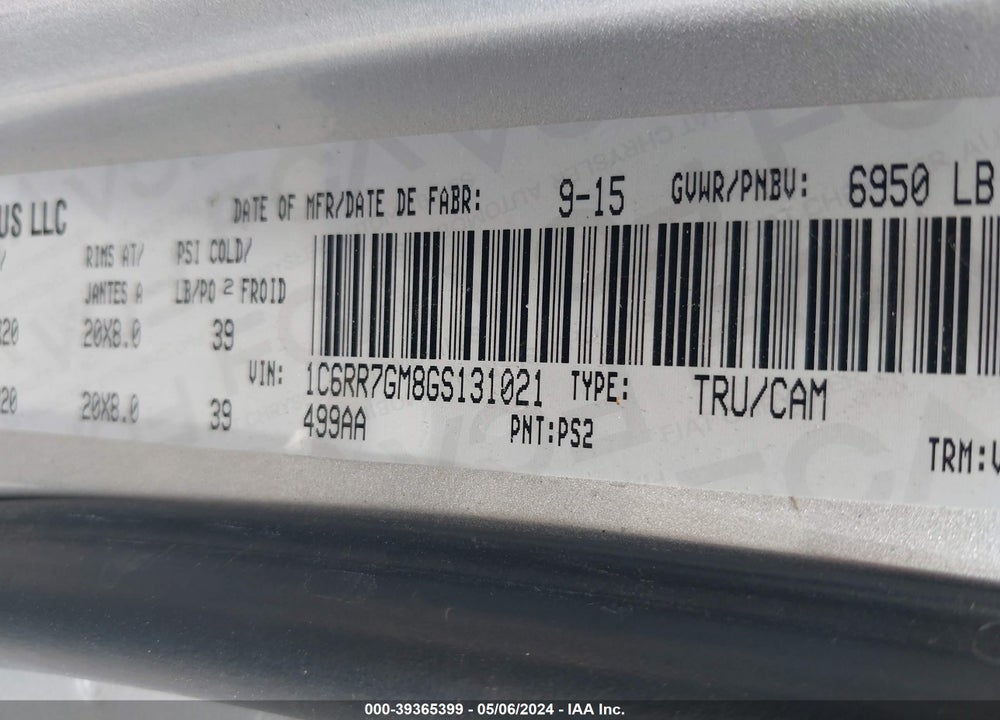 2016 RAM 1500 SLT VIN: 1C6RR7GM8GS131021