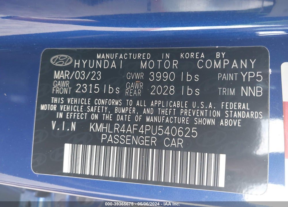 2023 HYUNDAI ELANTRA N LINE VIN: KMHLR4AF4PU540625
