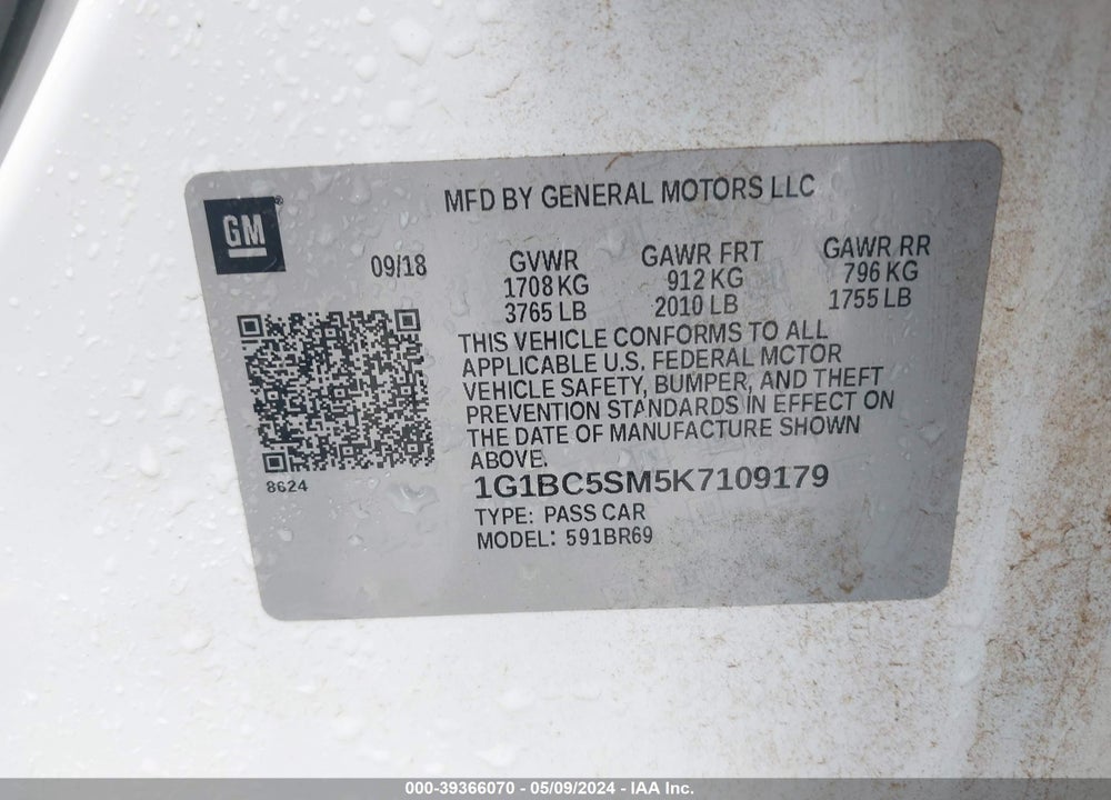 2019 CHEVROLET CRUZE LS VIN: 1G1BC5SM5K7109179