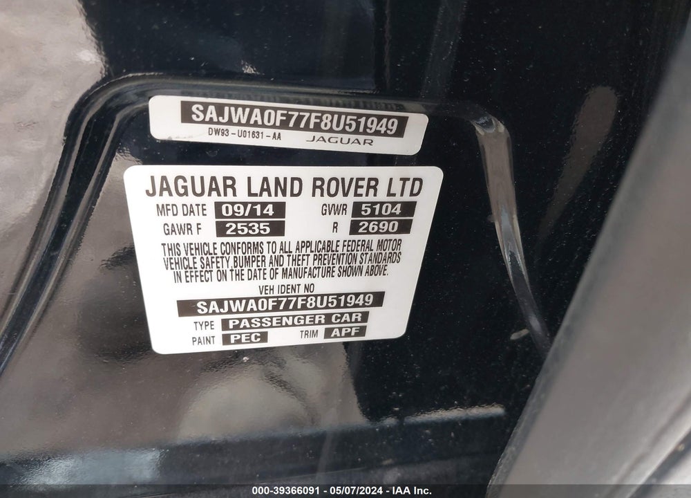2015 JAGUAR XF 3.0 PORTFOLIO/3.0 SPORT VIN: SAJWA0F77F8U51949
