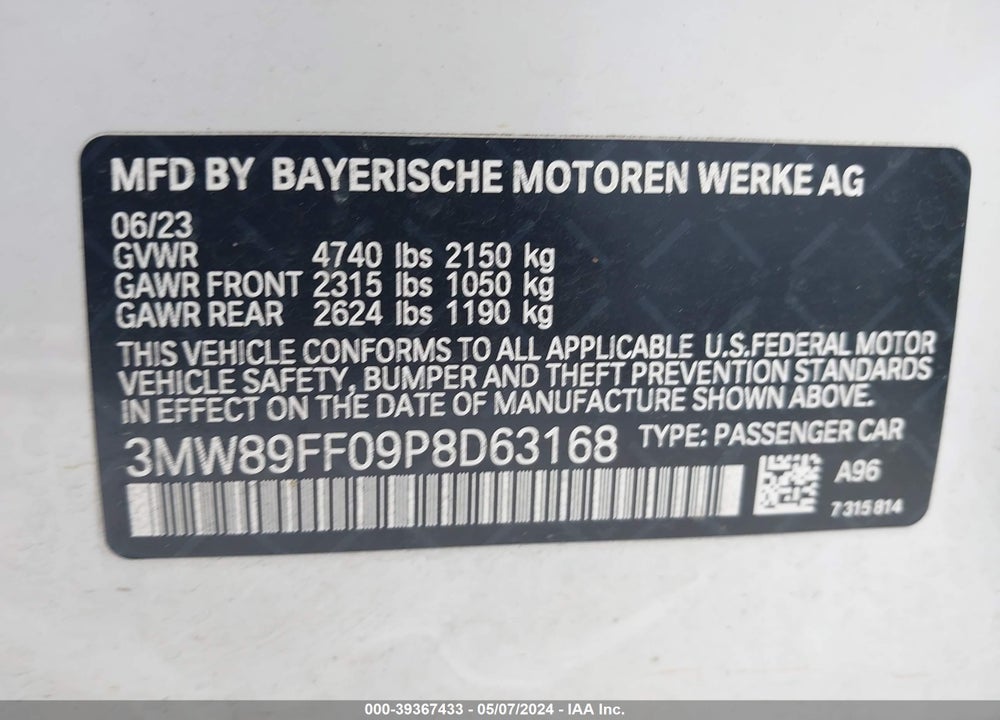 2023 BMW 330I XDRIVE VIN: 3MW89FF09P8D63168