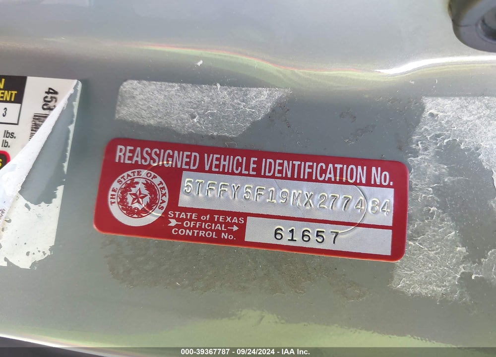 2021 TOYOTA TUNDRA LIMITED VIN: 5TFFY5F19MX277484