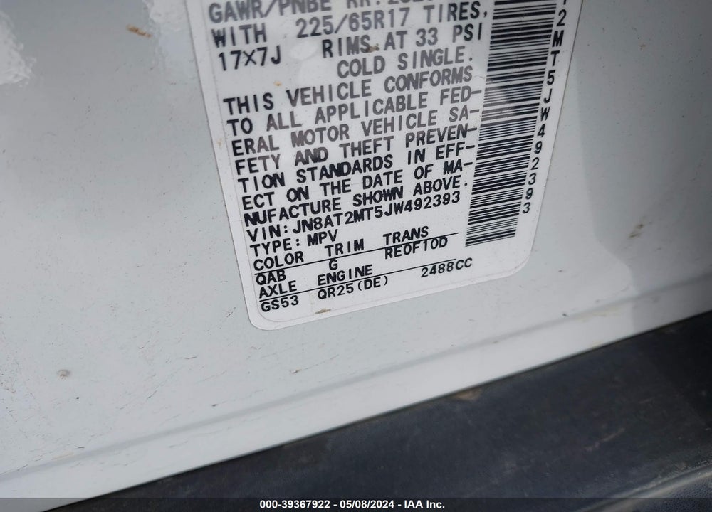 2018 NISSAN ROGUE SV VIN: JN8AT2MT5JW492393