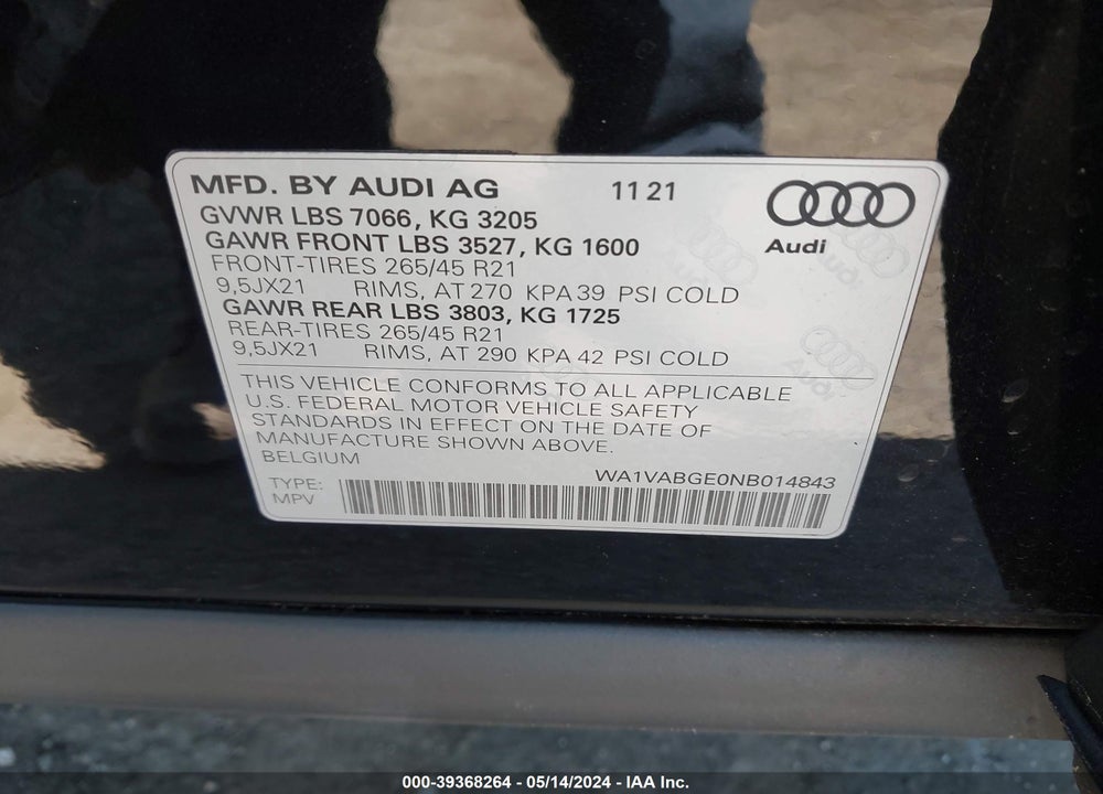 2022 AUDI E-TRON CHRONOS QUATTRO VIN: WA1VABGE0NB014843