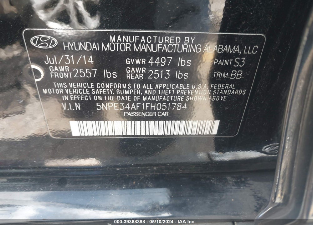 2015 HYUNDAI SONATA LIMITED VIN: 5NPE34AF1FH051784