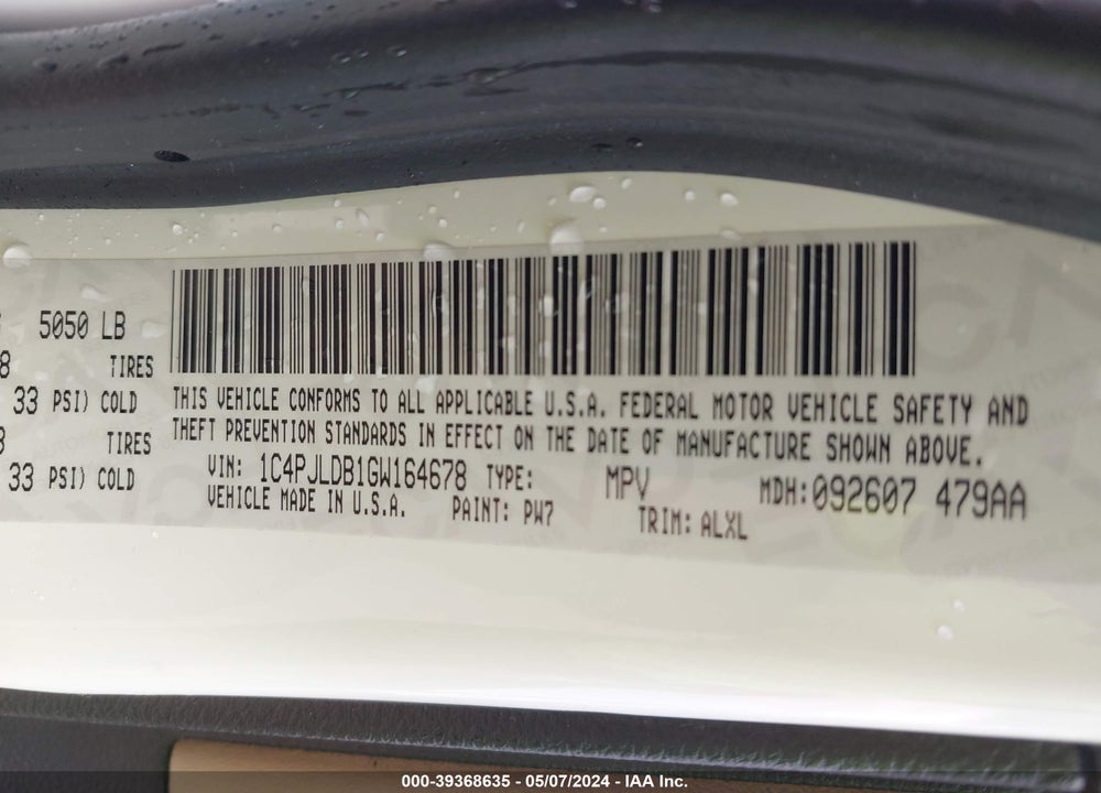 2016 CHEROKEE JEEP  LIMITED VIN: 1C4PJLDB1GW164678