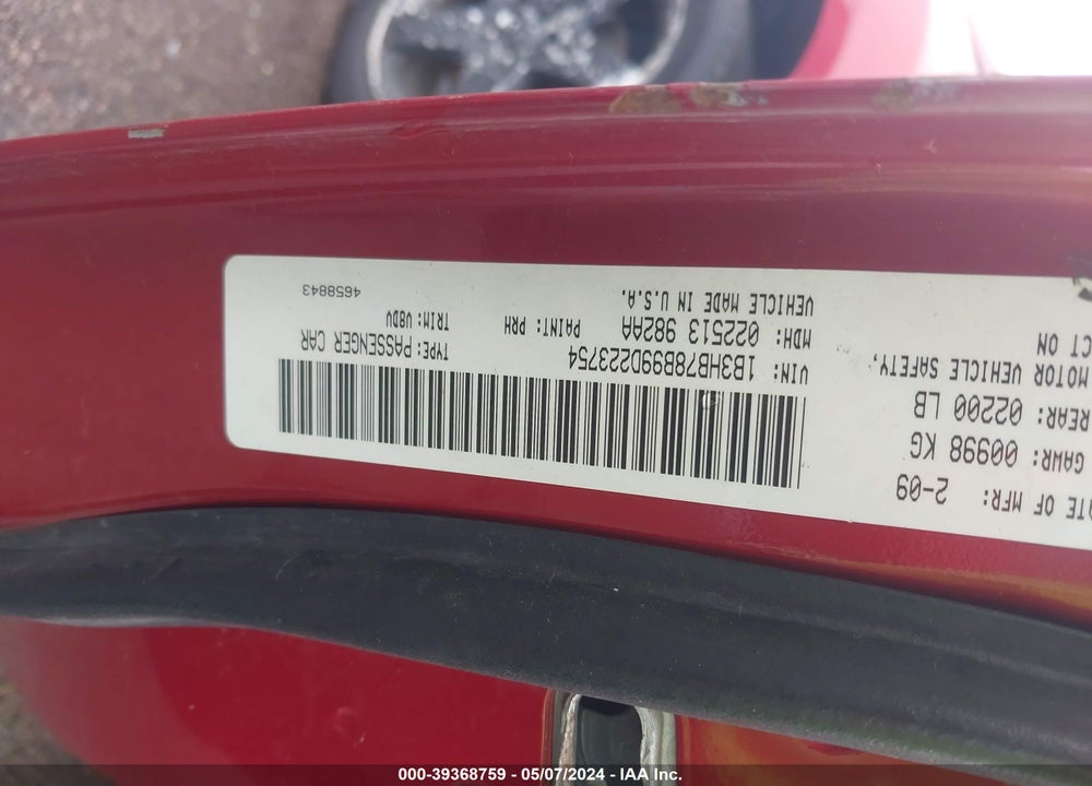 2009 DODGE CALIBER R/T VIN: 1B3HB78B99D223754