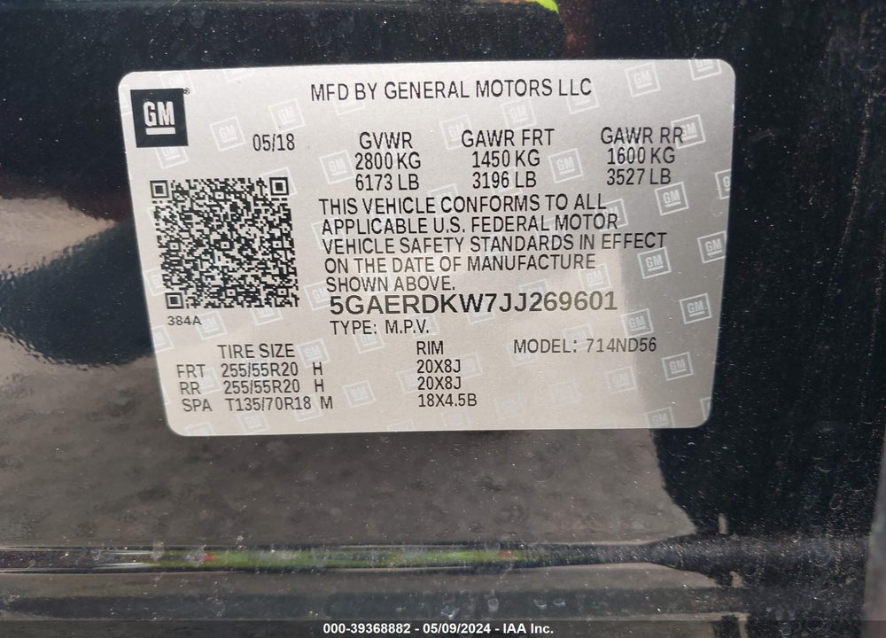 2018 BUICK ENCLAVE AVENIR VIN: 5GAERDKW7JJ269601