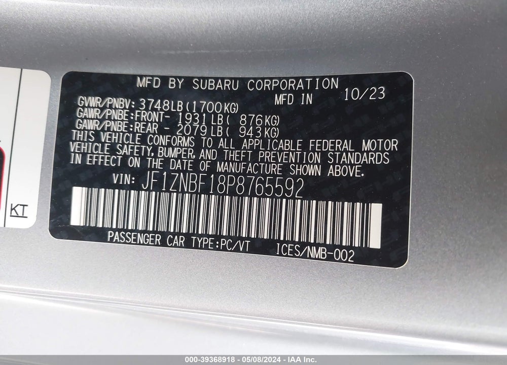 2023 TOYOTA GR86 PREMIUM VIN: JF1ZNBF18P8765592