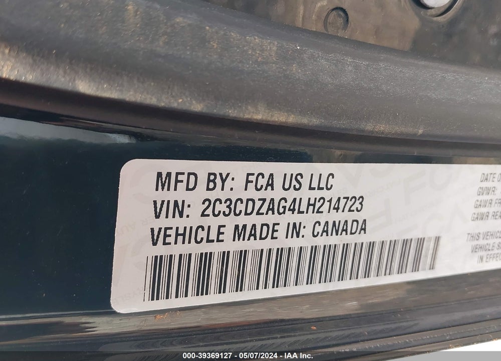 2020 DODGE CHALLENGER SXT VIN: 2C3CDZAG4LH214723