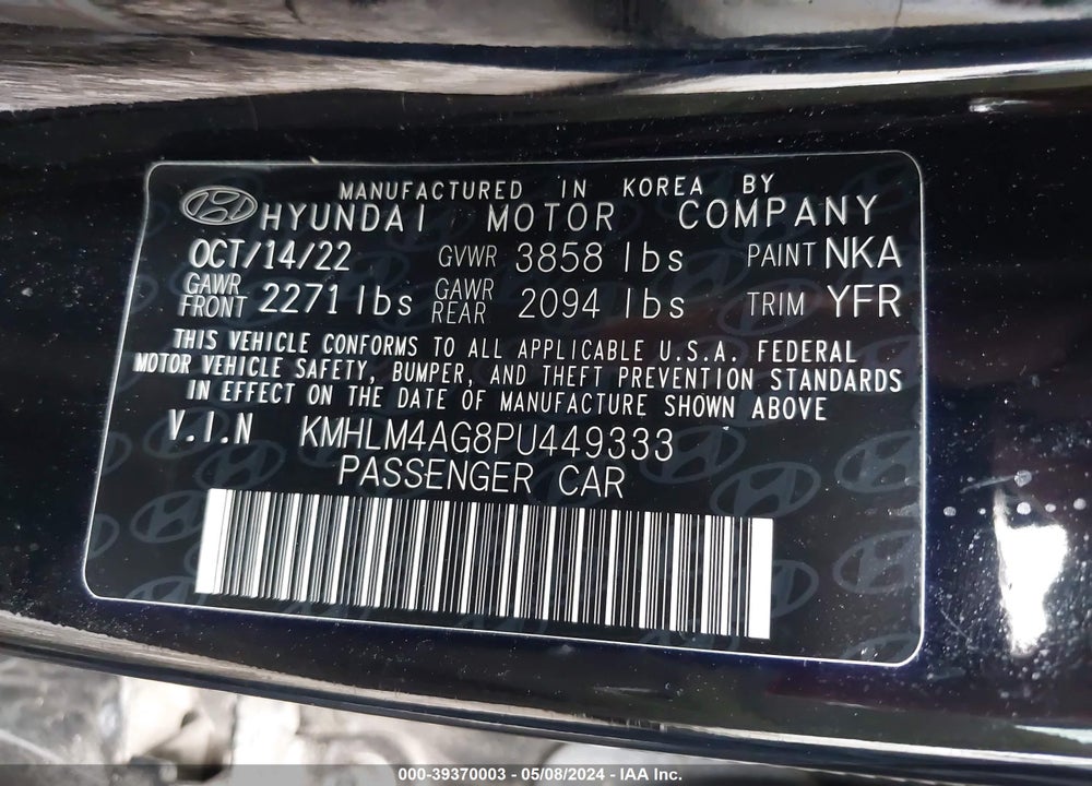2023 HYUNDAI ELANTRA SEL VIN: KMHLM4AG8PU449333