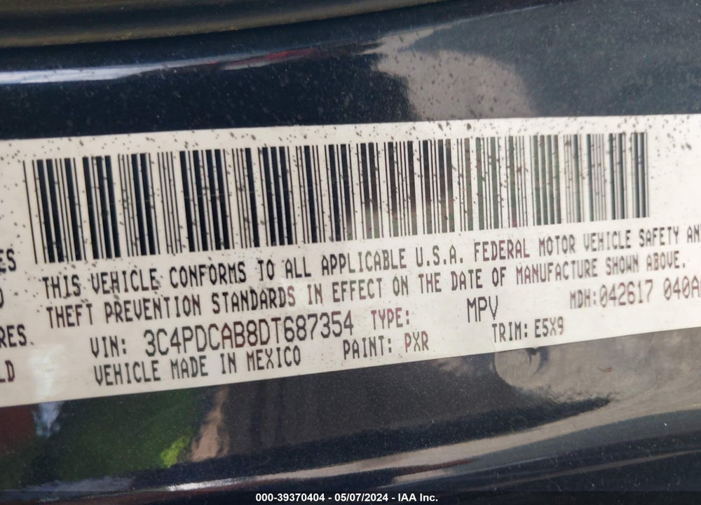 2013 DODGE JOURNEY SE VIN: 3C4PDCAB8DT687354