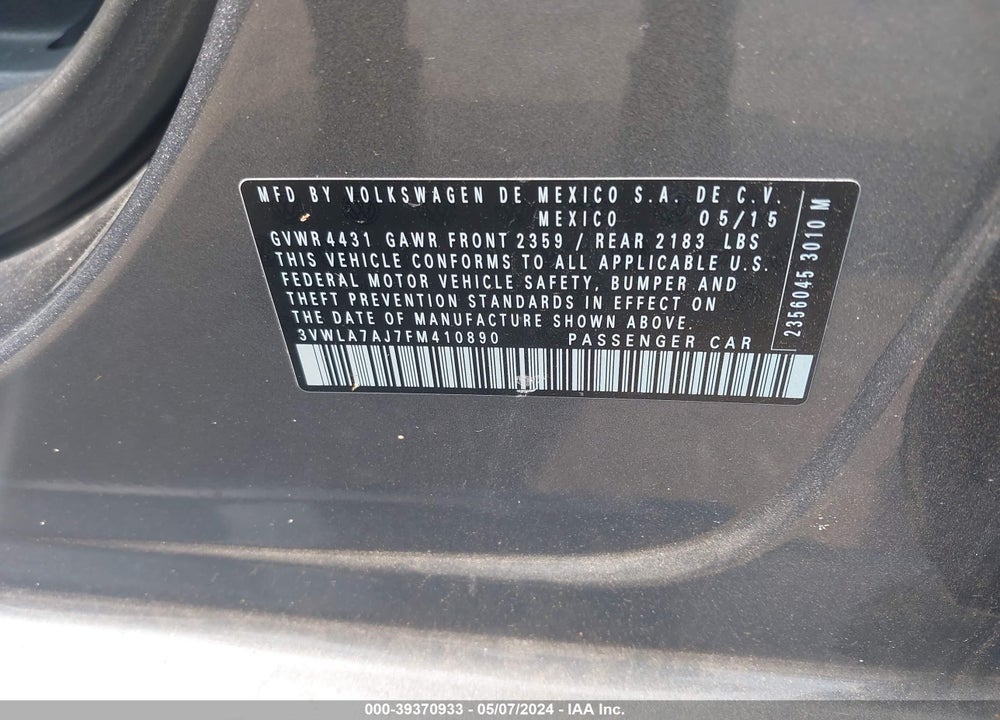 2015 VOLKSWAGEN JETTA 2.0L TDI SE VIN: 3VWLA7AJ7FM410890
