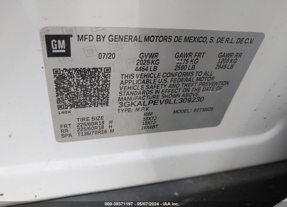 2020 GMC TERRAIN FWD SLT VIN: 3GKALPEV9LL309230
