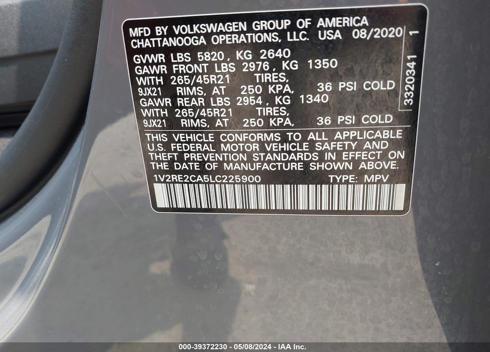 2020 VOLKSWAGEN ATLAS CROSS SPORT 3.6L V6 SEL R-LINE VIN: 1V2RE2CA5LC225900