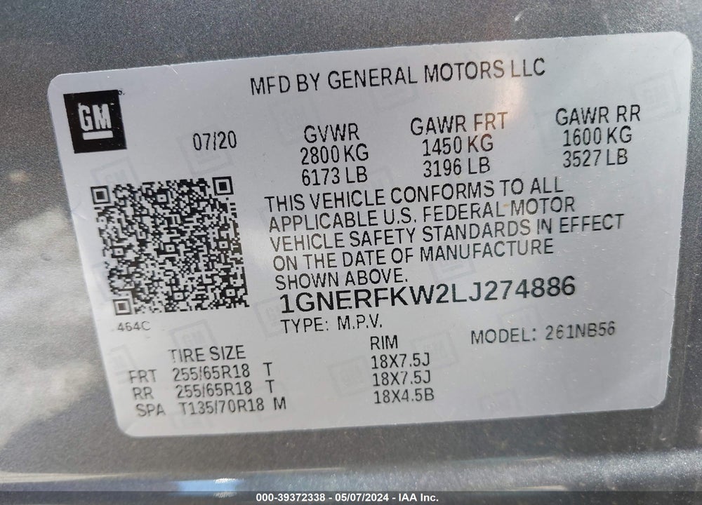 2020 CHEVROLET TRAVERSE FWD LS VIN: 1GNERFKW2LJ274886