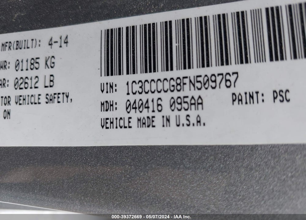 2015 CHRYSLER 200 C VIN: 1C3CCCCG8FN509767