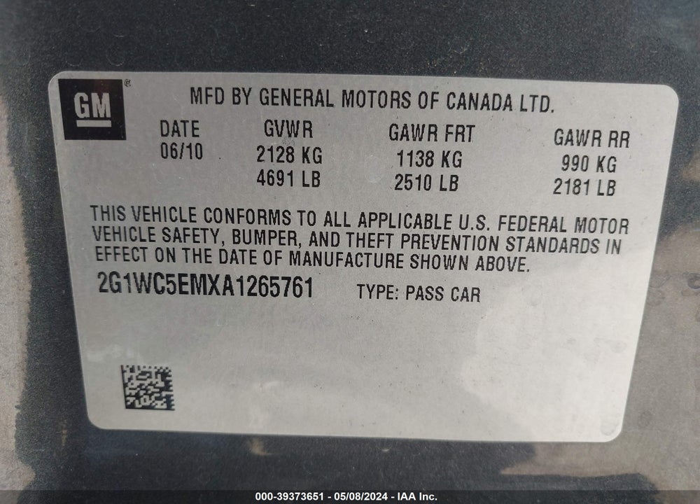 2010 CHEVROLET IMPALA LTZ VIN: 2G1WC5EMXA1265761