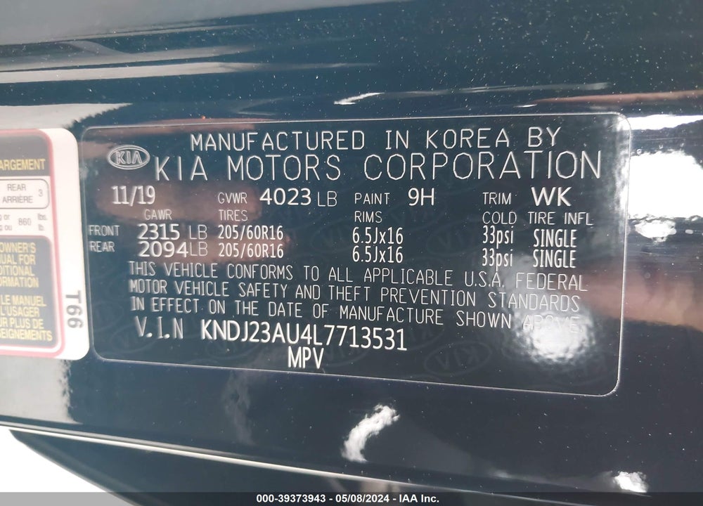 2020 KIA SOUL VIN: KNDJ23AU4L7713531
