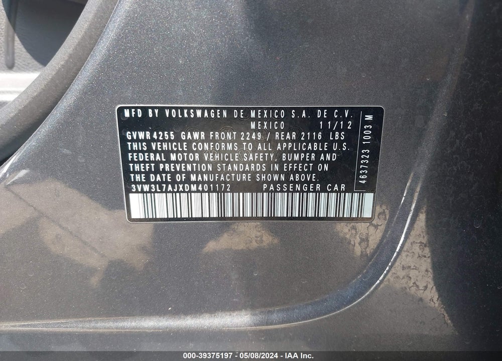 2013 VOLKSWAGEN JETTA 2.0L TDI VIN: 3VW3L7AJXDM401172