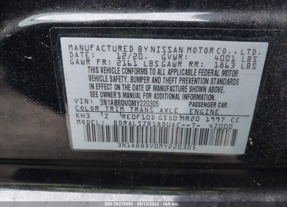 2021 NISSAN SENTRA SR XTRONIC CVT VIN: 3N1AB8DV0MY220305