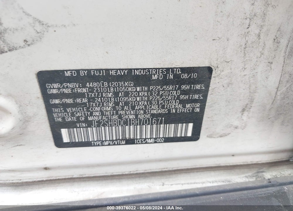 2011 SUBARU FORESTER 2.5X PREMIUM VIN: JF2SHBDC1BH701671