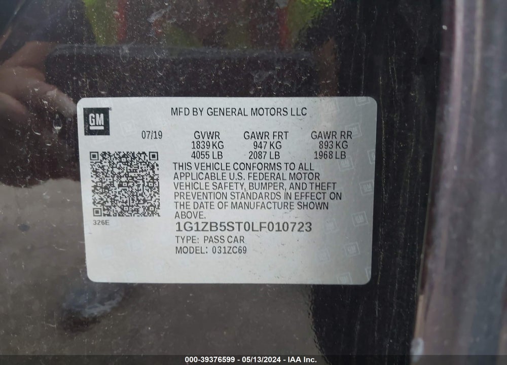 2020 CHEVROLET MALIBU FWD LS VIN: 1G1ZB5ST0LF010723