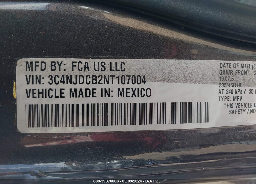 2022 JEEP COMPASS LIMITED 4X4 VIN: 3C4NJDCB2NT107004