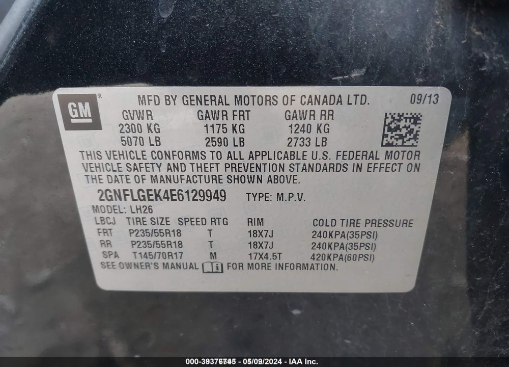 2014 CHEVROLET EQUINOX 2LT VIN: 2GNFLGEK4E6129949