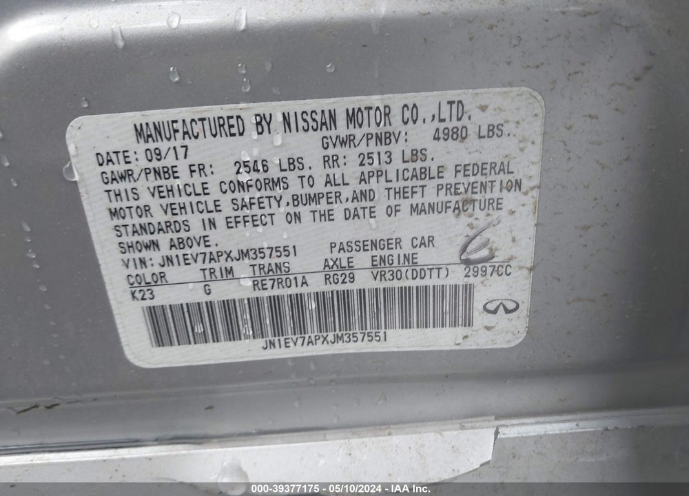 2018 INFINITI Q50 3.0T LUXE VIN: JN1EV7APXJM357551