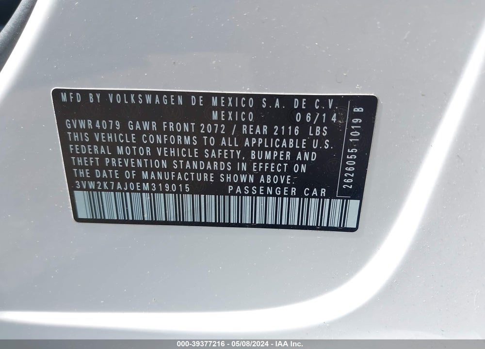 2014 VOLKSWAGEN JETTA VIN: 3VW2K7AJ0EM319015