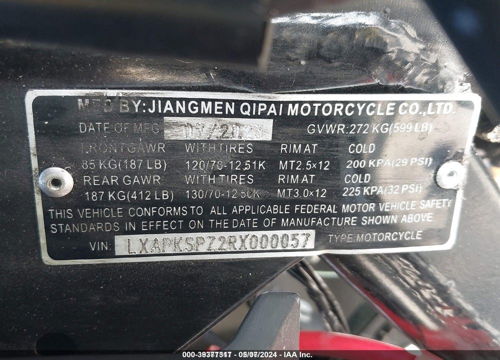 2024 JIANGMEN KP RS VIN: LXAPKSPZ2RX000057