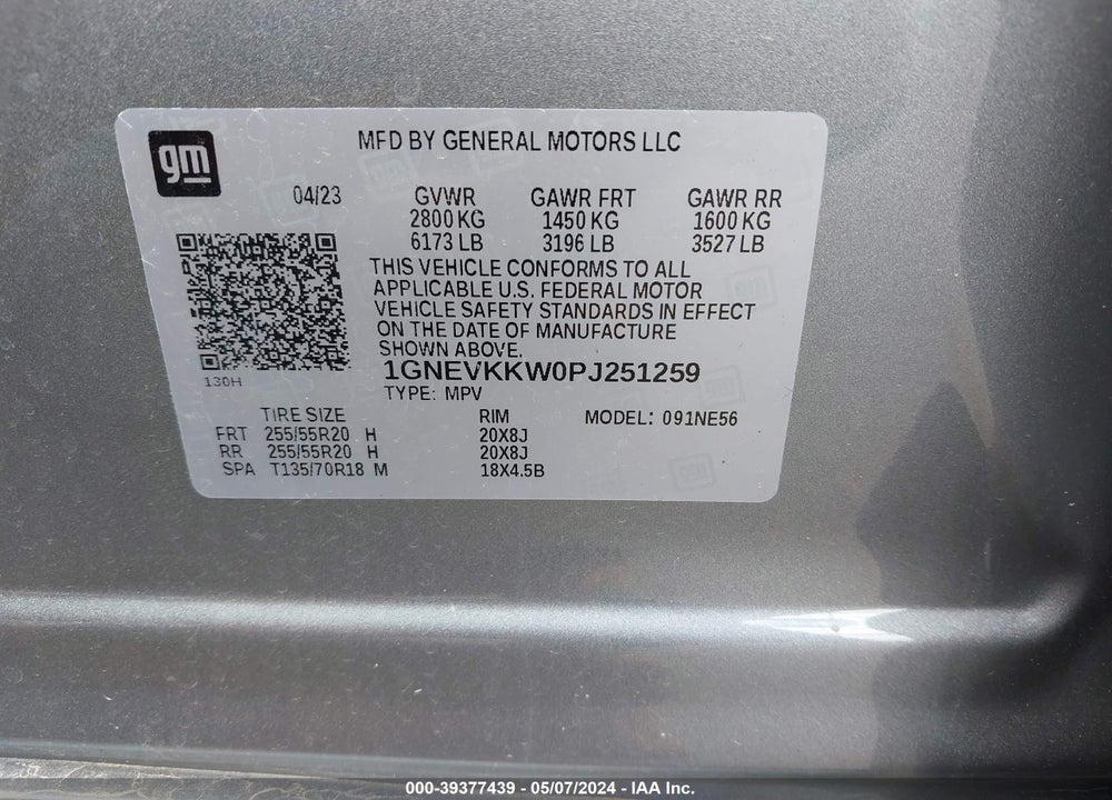 2023 CHEVROLET TRAVERSE AWD PREMIER VIN: 1GNEVKKW0PJ251259