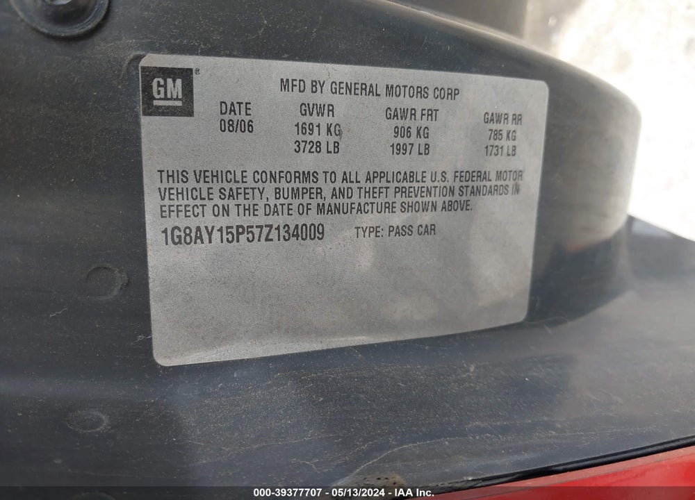 2007 SATURN ION VIN: 1G8AY15P57Z134009