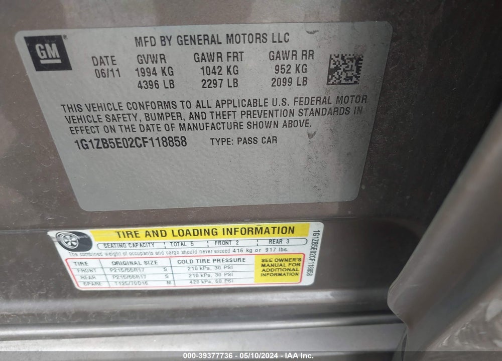 2012 CHEVROLET MALIBU LS VIN: 1G1ZB5E02CF118858