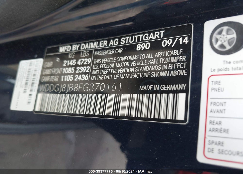 2015 MERCEDES-BENZ C 350 SPORT 4MATIC VIN: WDDGJ8JB8FG370161